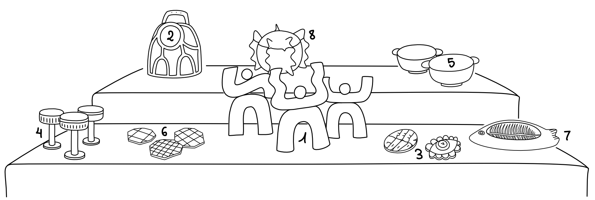 Illustrated table of numbered ceramic pieces